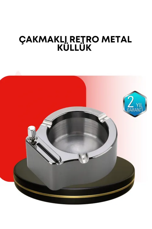Paslanmaz Çakmaklı Küllük Modern Masa Üstü Aksesuar