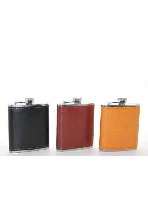 Paslanmaz Çelik Tekli 7 Oz Derili Matara  IEG2660