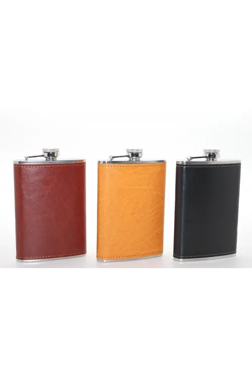 Paslanmaz Çelik Tekli 9 Oz Derili Matara  IEG2662