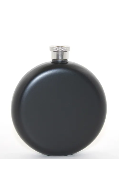 Paslanmaz Çelik Yuvarlak 5 Oz Tekli Matara Siyah Renk