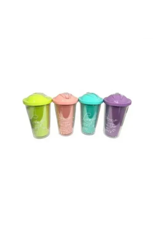 Pastel Renk Pipetli Bardak Matara 450 ml