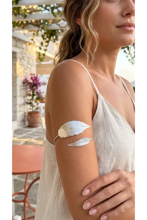 Pazu Bileklik Gümüş Renk Pirinç Yaprak Model