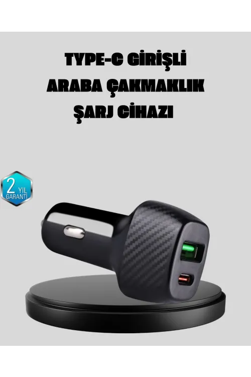Pd Destekli 38w Araç Şarj Başlığı Type-c + Usb Çift Çıkış Hızlı Şarj