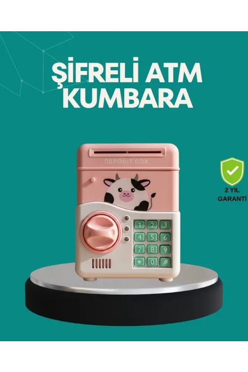 Pembe Atm Kasa Görünümlü Elektronik Şifreli Çocuk Kumbarası