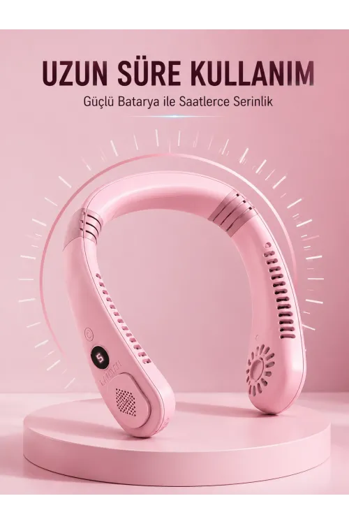 Pembe Boyun Fanı Sessiz Çalışan Usb Şarjlı Taşınabilir Kişisel Serinletici
