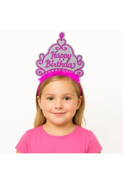 Pembe Happy Birthday Prenses Tacı – Doğum Günü Taç Aksesuarı