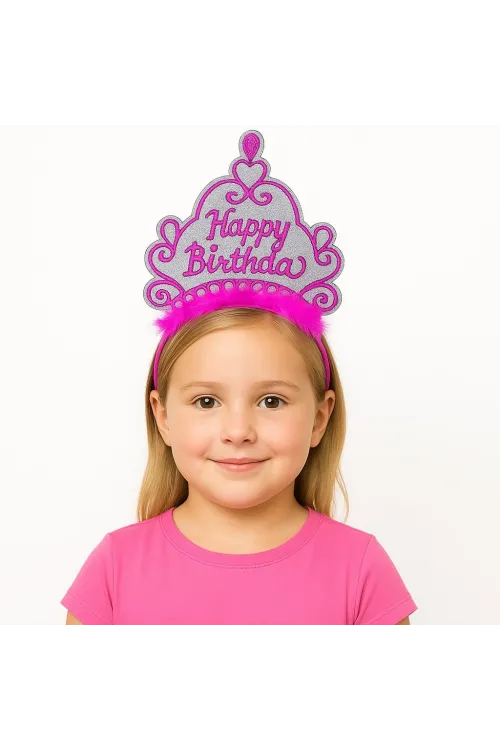 Pembe Happy Birthday Prenses Tacı – Doğum Günü Taç Aksesuarı