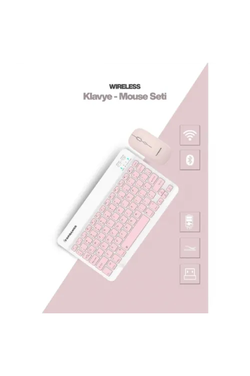 Pembe Kablosuz Klavye Ve Mouse Seti