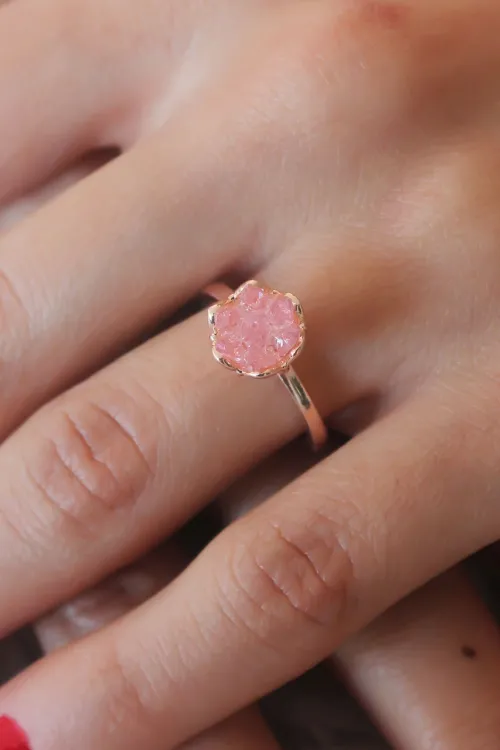 ietaks™ Pembe Lotus Çiçek Figür Gold Renk Kadın Yüzük