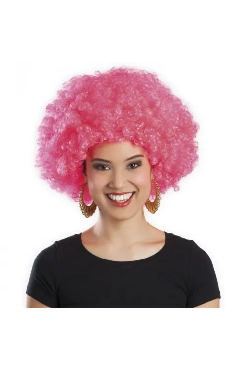 Pembe Renk Kıvırcık Afro Bonus Peruk