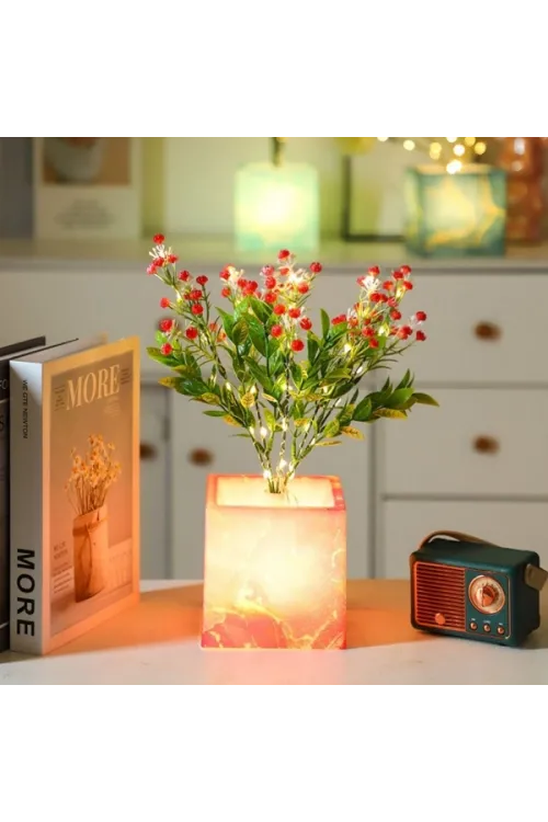 Pembe Saksılı LED Yapay Çiçek