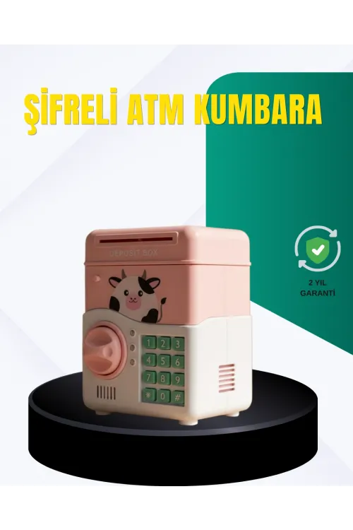 Pembe Şifreli Eğitici Atm Kasa Çocuk Kumbarası