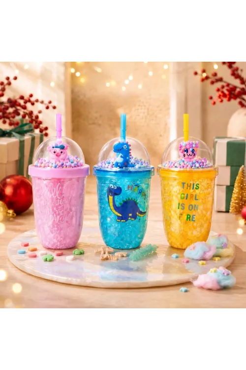 Pipetli Bardak - Figürlü Pipet - Karışık Model
