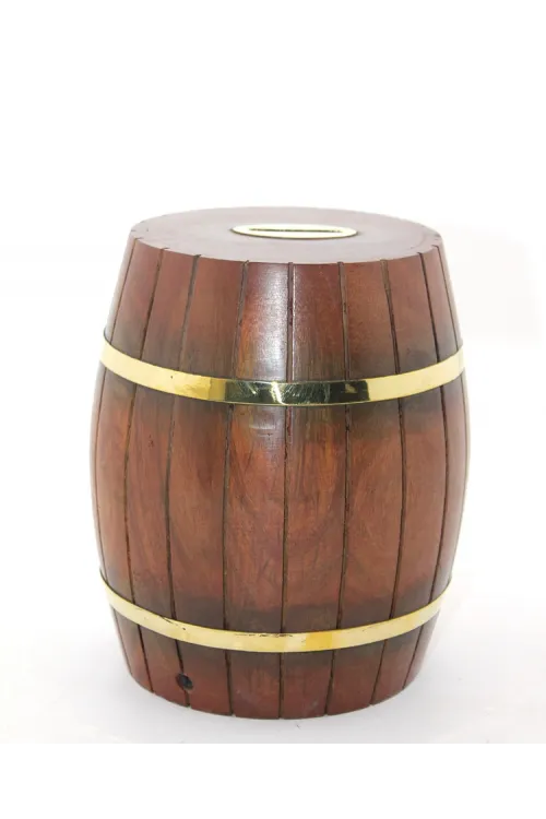 Pirinç Ahşap Fıçı Kumbara 18 Cm