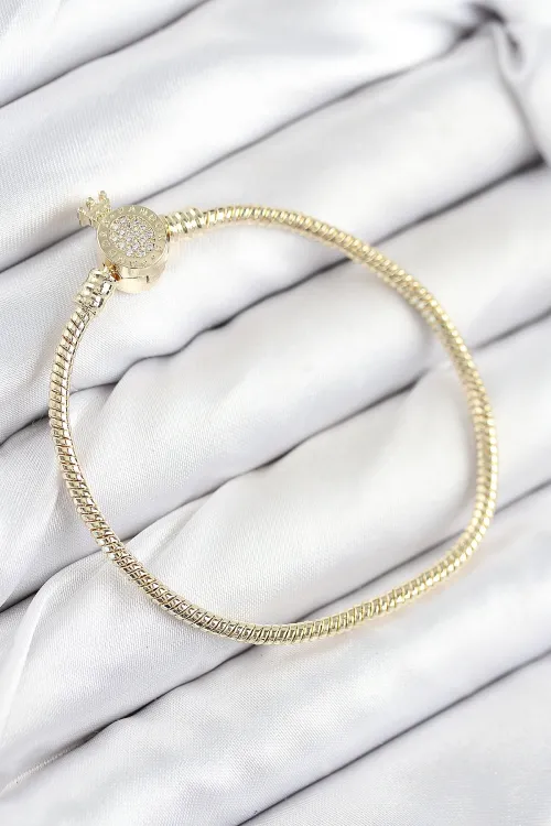 ietaks™ Pirinç Charm Zirkon Taşlı Taç Model Gold Renk Kadın Bileklik