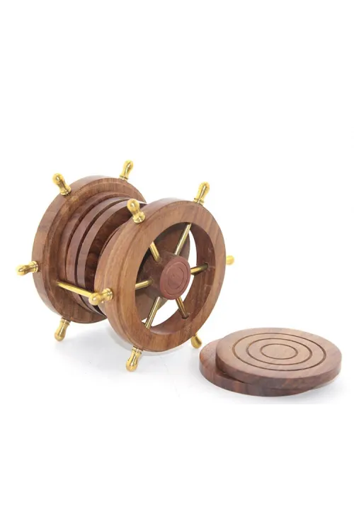 Pirinç Dümenli Ahşap Bardak Altı