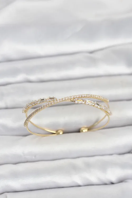 Pirinç Gold Renk Baget Zirkon Taşlı Kadın Bileklik