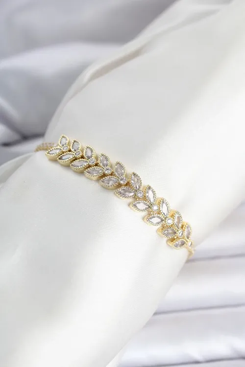 Pirinç Gold Renk Başak Model Su Yolu Kadın Bileklik TJ-BB8474