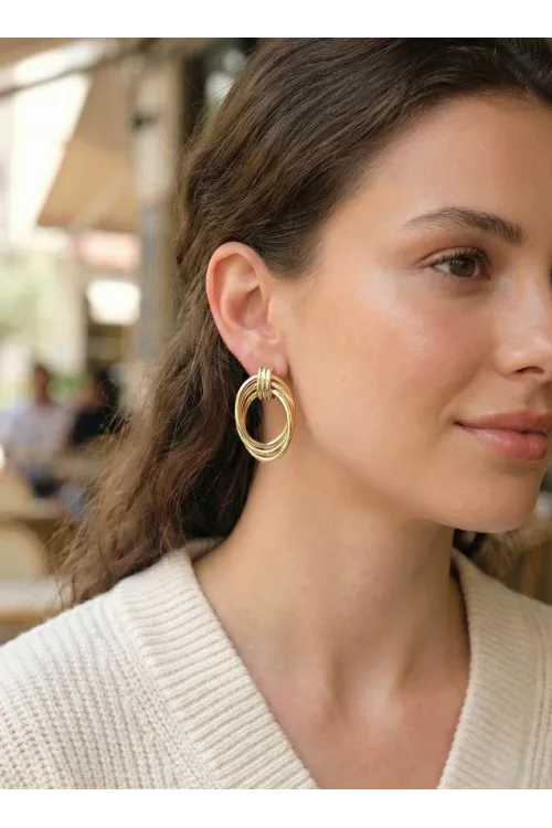 Pirinç Gold Renk Damla Model Vintage Kadın Küpe