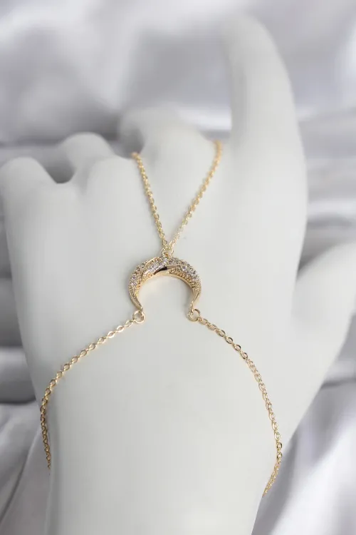 Pirinç Gold Renk Hilal Model Zirkon Taşlı Kadın Şahmeran