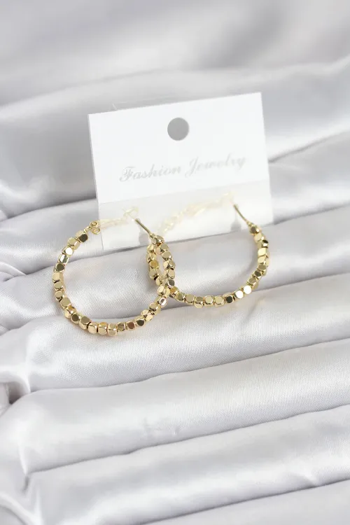 Pirinç Gold Renk Minimal Kare Halka Kadın Küpe