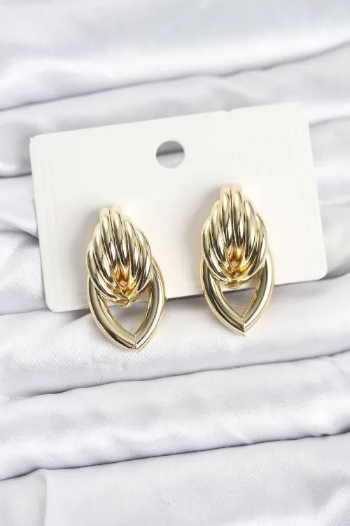 Pirinç Gold Renk Sarmal Damla Model Vintage Kadın Küpe