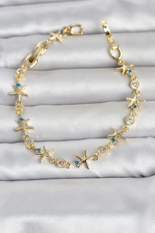 Pirinç Gold Renk Sıralı Deniz Yıldızı Model Kadın Bileklik