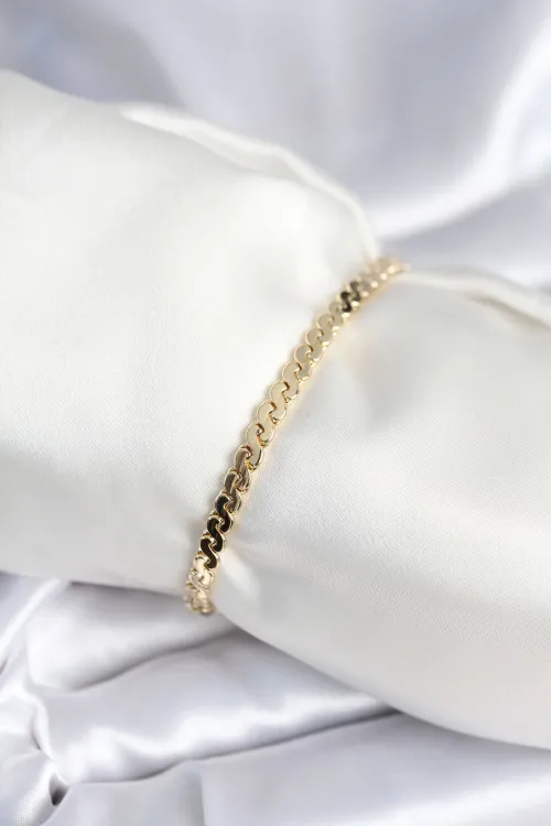 ietaks™ Pirinç Gold Renk Yassı Zincir Model Kadın Bileklik