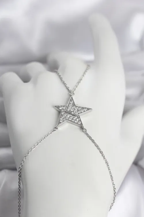 Pirinç Gümüş Renk Zirkon Taşlı Yıldız Model Kadın Şahmeran