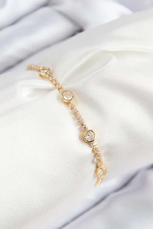 ietaks™ Pirinç Zirkon Taşlı Daire Model Gold Renk Asansörlü Kadın Bileklik