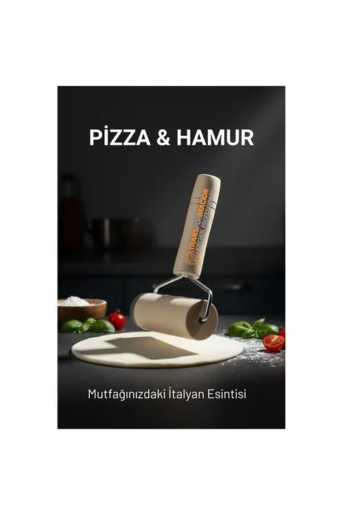 Pizza Merdanesi - Profesyonel Ahşap Saplı  Hamur Açma Merdanesi -