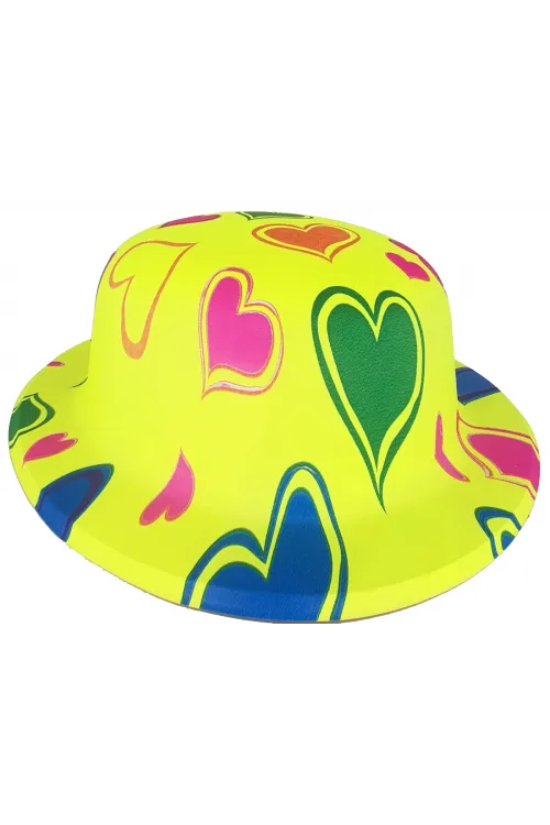 Plastik Neon Desenli UV Işık Parti Şapkası Sarı 1 Adet