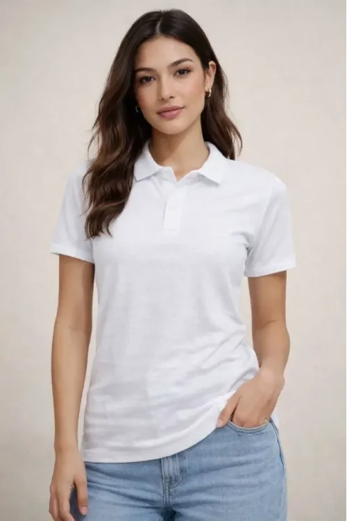 Polo Yaka Pike Kumaş Düğmeli Basic Tişört T-Shirt Günlük Rahat - Beyaz