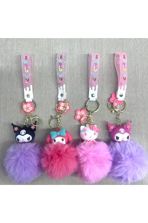 Ponponlu Kuromi Ve Hello Kitty Anahtarlık IEG4246