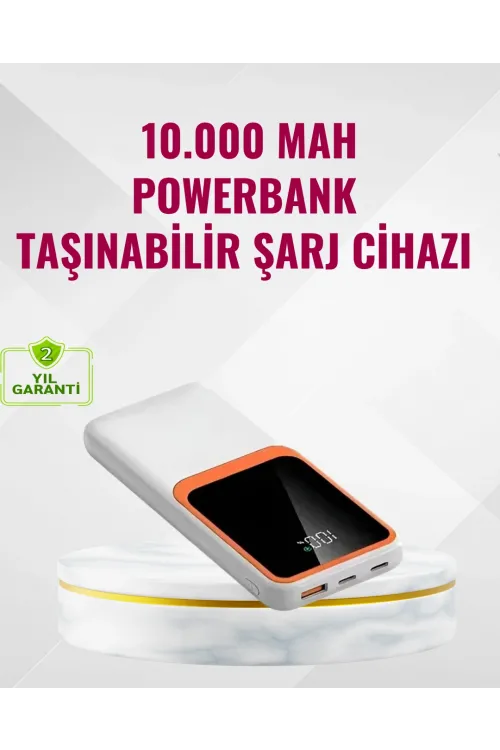 Powerbank 10000 Mah – Çift Usb Çıkışlı, Type-c Girişli, Şık Beyaz Tasarım