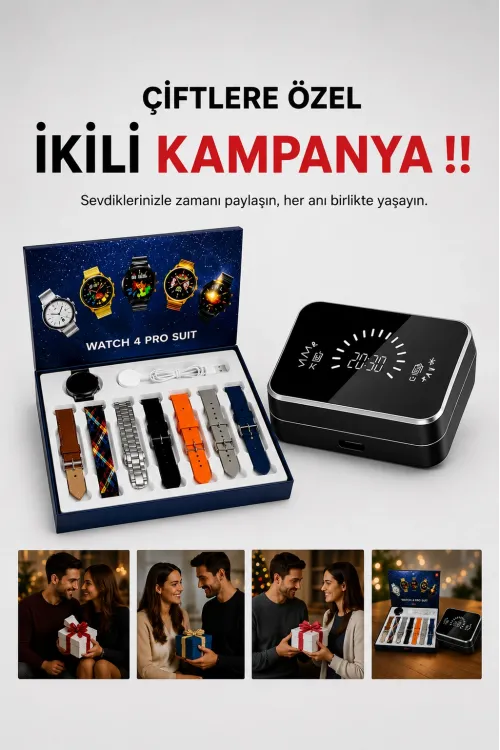 Powerbank Aynalı Bluetooth Kulaklık Ve Akıllı Saat Seti Anc Özelliği Dokunamatik