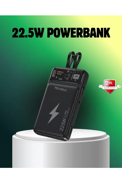 Powerbank Dahili Ekranlı 10000 Mah Çift Kablolu