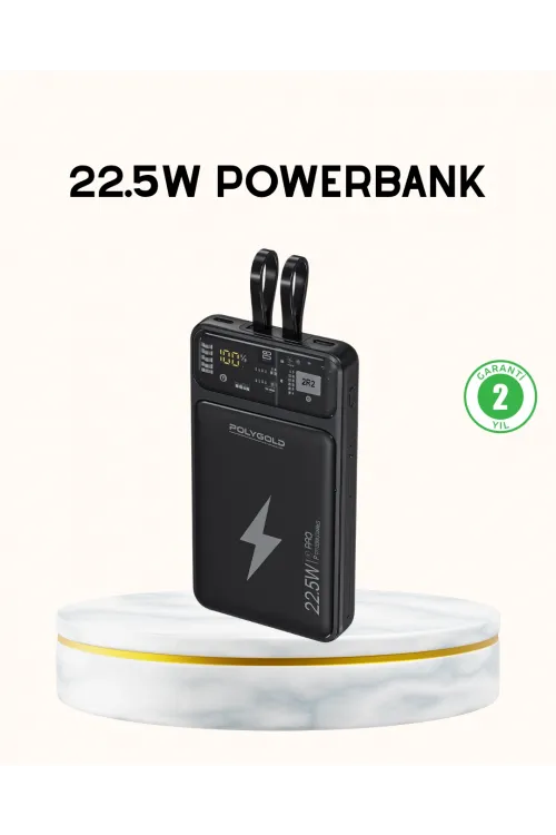 Powerbank Hızlı Şarj 10000 Mah Dahili Kablo