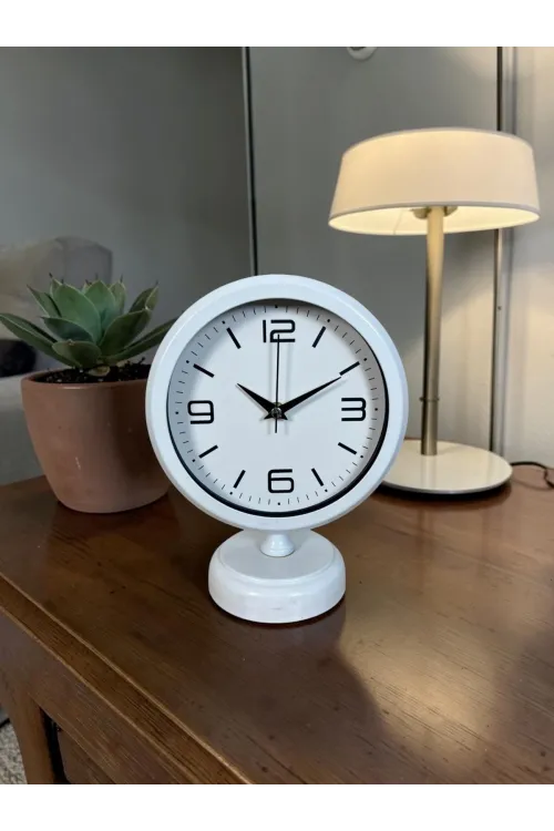 Premium Beyaz 25 x 20 Cm Metal Masa Saati