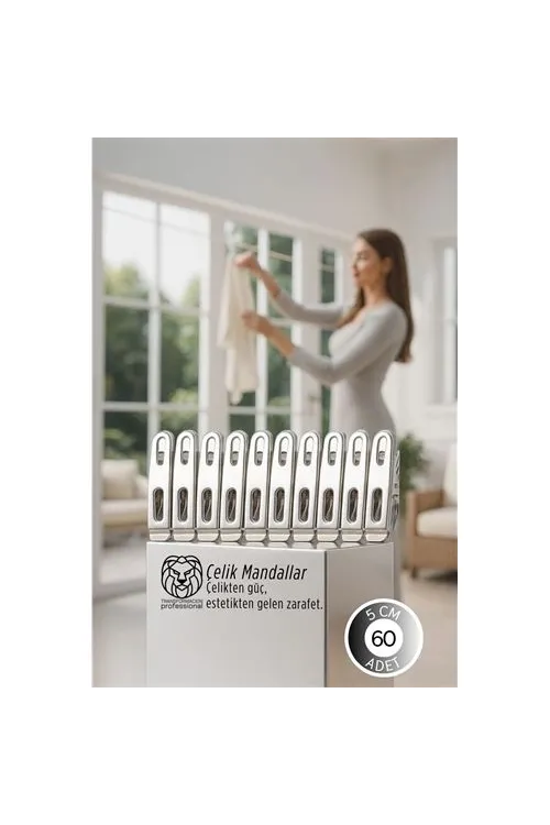 Premium Çelik Mandal Seti - 60lı Elite Seri, Endüstriyel Mukavemetli Çamaşır Mandalı 722780
