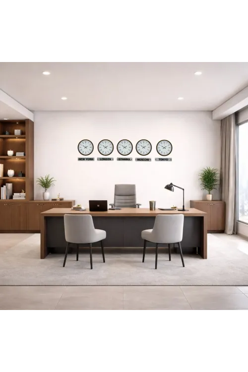 Prestige Kahverengi 36 Cm Tabelalı Dünya Saatleri 5’li Set