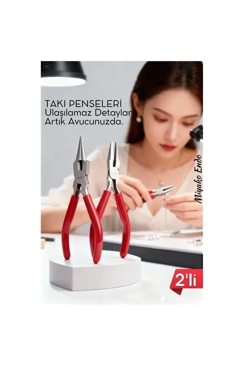 Profesyonel 2li Takı Pense Seti 12 cm Takı Yapımı İçin Mini Pense Seti