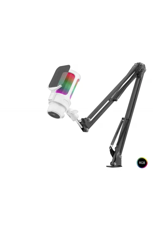 Profesyonel Ayarlanabilir Masa Kolu Askılı Gaming Rgb Mikrofon 192 Khz / 24Bit Type-C - Beyaz M835W