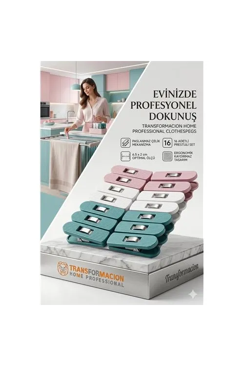 Profesyonel Çamaşır Mandalı | 16li Çelik Mekanizmalı İz Bırakmaz Mandal Seti 723089