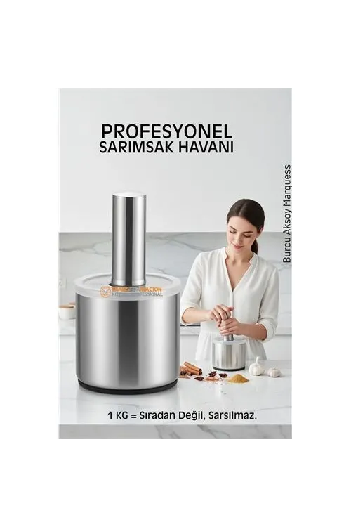 Profesyonel Ezici Sarımsak Havanı Seti -  Mutfak Tipi Baharat Havanı  304 Paslanmaz Çelik