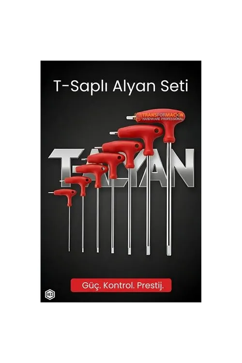 Profesyonel T-Saplı Alyan Seti | 7 Parça CR-V Çelik Hex Uçlu Güç Serisi 722632