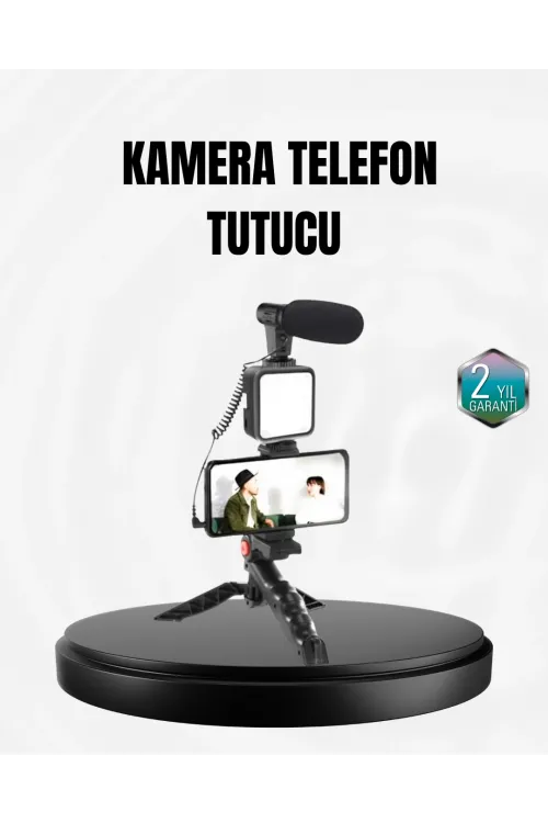 Profesyonel Vlog Çekim Kiti Led Işıklı Tripod Mikrofonlu Telefon Seti