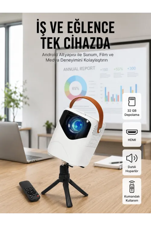 Projeksiyon Ev Sineması Bluetooth 4k HD Kaliteli Görüntü Kumandalı