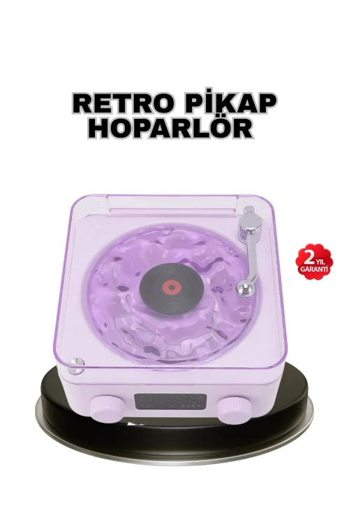 Projektör Işıklı Retro Hoparlör Bluetooth Aux Usb Hafıza Kartlı 360° Sesli Şarjlı