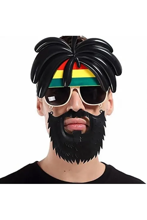 Rasta Peruklu Rasta Sakallı Bob Marley Bıyıklı Parti Gözlüğü 27x18 cm